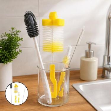 Imagem de Kit 4 Escovas Limpeza Higienização Mamadeira Garrafa Canudo - Losan