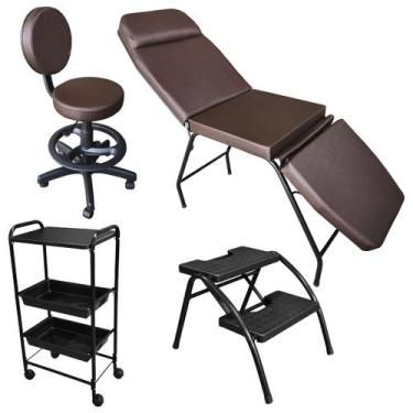 Imagem de Kit Completo Clínica Estética Maca 3 Posições, Mocho com Encosto e Aro
