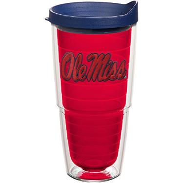 Imagem de Tervis Copo isolado feito nos EUA com parede dupla Ole Miss University of Mississippi Rebels mantém as bebidas frias e quentes, 680 g, logotipo principal - interior vermelho