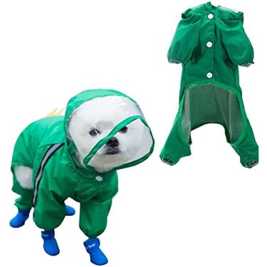 Imagem de Capa de chuva para cães de estimação com quatro pernas, impermeável, com tudo incluído, para cães pequenos, médios e grandes, respirável, premium, verde, dinossauro, (M)