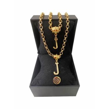 Imagem de Colar + Pulseira Elo Português Grosso 6mm Letra "J"