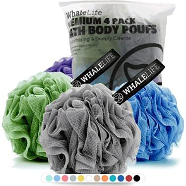 Imagem de Esponja de banho para chuveiro Esponja de malha Esponja de banho Arruela Corporal (Elegância Pacote com 4 60 g/peças), Esfoliante para o corpo, limpeza total de espuma, esfolie com acessórios de banho da WhaleLife