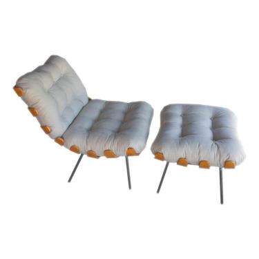 Imagem de Poltrona Costela Com Puff Para Sala De Estar Bege Lilies Móveis