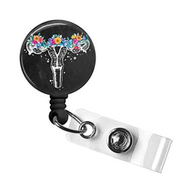 Imagem de Molinete de crachá de identificação retrátil Uterus, clipe jacaré giratório, cabo de nylon de 86 cm, trabalho e entrega, ginecologia OB, ID de crachá de enfermeira médico MD RN, suporte de crachá, puxador de crachá de identificação, L&D, etiqueta de nome de parteira