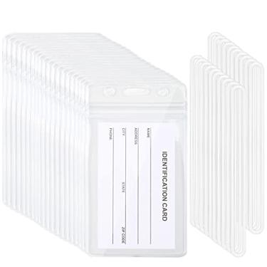 Imagem de Suporte transparente para etiquetas de bagagem com etiqueta de bagagem, alças de laço, porta-crachá de identificação para viagens de negócios e materiais de escritório (pacote com 20)