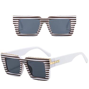 Imagem de Óculos de sol grandes de moda leopardo feminino designer de luxo armação grossa óculos de sol quadrado gradiente oculos, listras brancas cinza, tamanho único