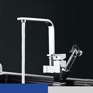 Imagem de Torneiras de cozinha retráteis de alça única com 2 funções Torneira de cozinha Torneiras de aço inoxidável Torneira misturadora de água quente e fria, 6