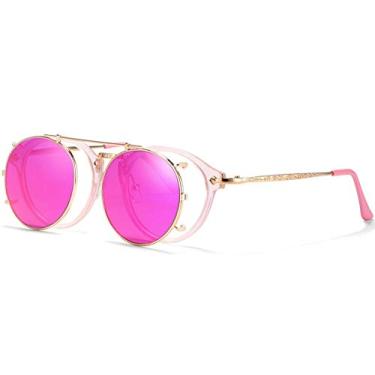 Imagem de Óculos de Sol FLIP KDEAM Redondo com Proteção Uv400 Alta Moda Estilo Flip-On Clipe na Lente (C2)