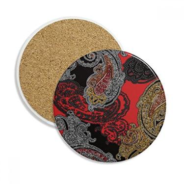 Imagem de Caneca de porta-copos com estampa de nuvens abstratas e flor amarela vermelha