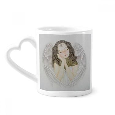 Imagem de White Wing Pretty Girl Caneca de pintura chinesa Caneca de café cerâmica copo de coração de vidro