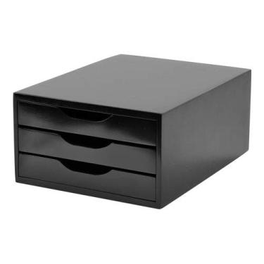 Imagem de Souza Caixa Arquivo Gaveteiro em MDF Black Piano Com 3 Gavetas - 3362 - Altura: 15 cm Largura: 27 cm Comprimento: 36 cm