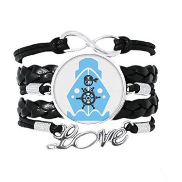 Imagem de OFFbb-USA Pulseira de navegação de navio para volante pirata acessório amor corda de couro torcido presente