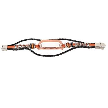 Imagem de Correia de Pulso de Relógio, Fivela de Metal de Couro Artificial Elegante Fácil de Instalar Pulseira de Relógio de Substituição retrô Ajustável para Relógio Inteligente (marrom e dourado)