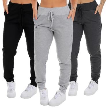 Imagem de Kit 3 Calça Moletinho Jogger Frishop Com Bolso Feminina-Feminino