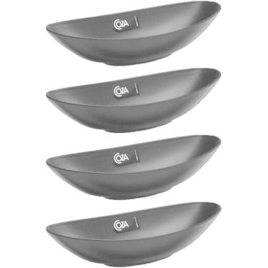 Imagem de Kit 4 Travessas Canoas Restaurantes Petiscos Essential Coza Pretos 350ml Porções Alimentos Plástico