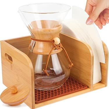 Imagem de Suporte de bambu com tampa e tapete de tripé à prova de calor para cafeteiras Chemex - Projetado para Chemex Pour - Cafeteira sobre vidro (3/5/6/8/10 xícaras), para cafeteiras Bodum Pour Over - Copo