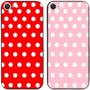 Imagem de 2 peças de capa traseira de silicone em gel TPU com bolinhas vermelhas e rosa para Apple iPhone todas as séries (iPhone 7 / iPhone 8)