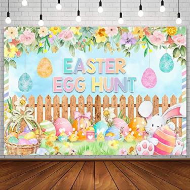 Imagem de AIBIIN 2,1 x 1,5 m Fundo de caça aos ovos de páscoa primavera coelho da páscoa coelho cerca floral fundo de fotografia infantil chá de bebê decorações de festa de aniversário faixa sessão de fotos adereços de estúdio