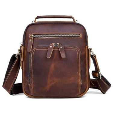 Imagem de Bolsa mensageiro masculina de couro legítimo, bolsa tiracolo para trabalho, negócios, bolsa de ombro para viagens, caminhadas, D