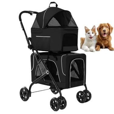 Imagem de Carrinho Passeio Pet Duplo Para Cães E Gatos 3 em 1 Dobrável Grande Porte Até 30kg PC204 (Preto)