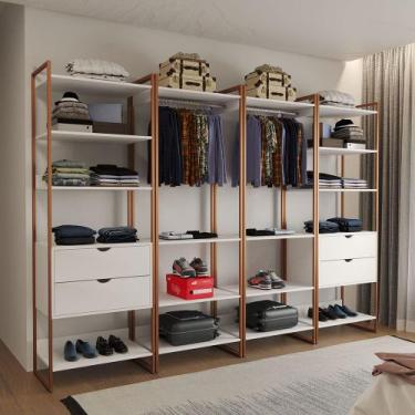 Imagem de Closet Industrial Casal Completo Loft Branco 4 Módulos Cabideiro com G