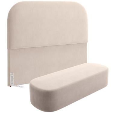 Imagem de Cabeceira Cama Box Queen 160cm Lanna com Puff Recamier Doha W01 Suede 