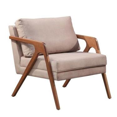 Imagem de Poltrona Mona Luxo Bege Base Madeira Macia - Bella Decorao