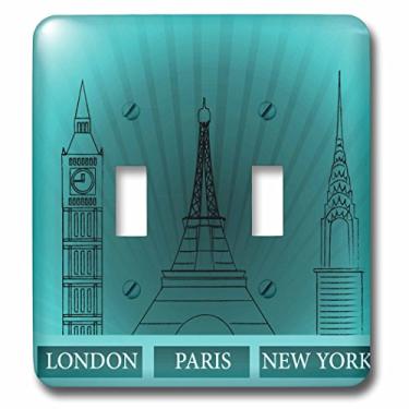 Imagem de 3dRose lsp_101395_2 Londres, Paris e Nova York Estruturas históricas em interruptor duplo turquesa multicolorido