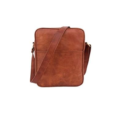 Imagem de Bolsa tiracolo de couro vintage feita à mão, masculina, feminina, unissex, para adolescentes, bolsa tiracolo para iPad/Tab Mini, pequena de 28 cm, Marrom, Small