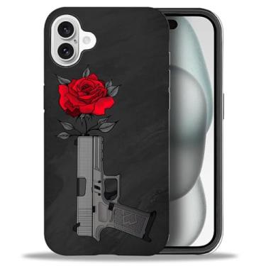 Imagem de yicomon Capa para celular compatível com iPhone 16 Plus, estampa rosa na arma, capa de telefone fosca, durável, moderna, engraçada, capa protetora macia antiarranhões à prova de choque