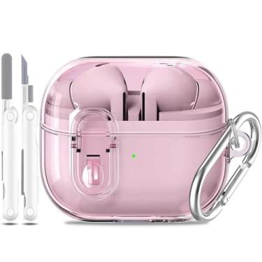 Imagem de MHYALUDO Capa para Samsung Galaxy Buds 3 e Galaxy Buds 3 Pro 2024, capa transparente transparente à prova de choque de grau militar com clipe de trava segura e kit de limpeza, rosa claro