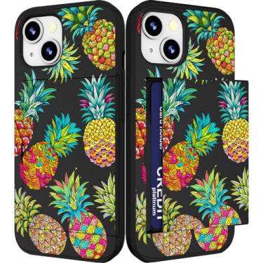 Imagem de IWONE Capa compatível com iPhone 14/15 Plus fofa com porta-cartões Slim Slot Phone 14/15 Plus capa carteira para mulheres/abacaxis, frutas, exótico, tropical, verão, colorido, moderno