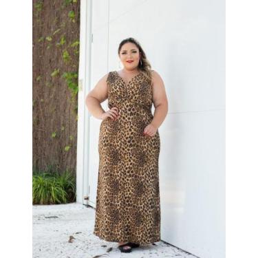 Imagem de Vestido Longo Plus Size Decote Torcido em V - luh may, Marrom, XG
