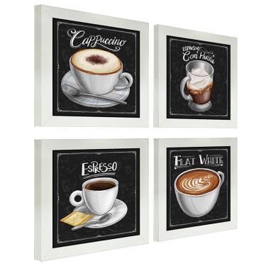Imagem de Quadro Decorativo Café Expresso Padaria 12X12Cm 4 Un Branca