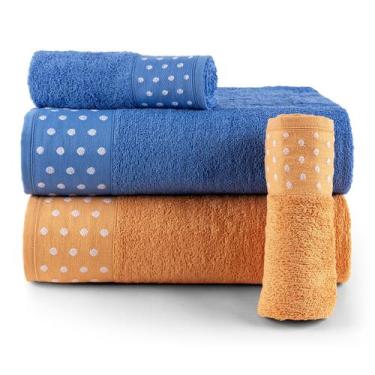 Imagem de Kit De Toalhas 2 Banhos e 2 Rostos Vivaz Azul Anil e Laranjeira - MTR 