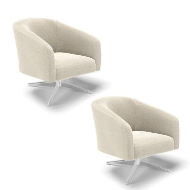 Imagem de Poltrona Decorativa Giratória Cromada Kit 2 Stella Bouclê D03 - D`rossi Cor Mostarda