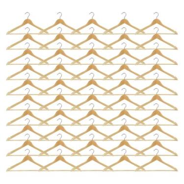 Imagem de Kit 50 Cabides De Madeira Adulto Verniz Closet Armário Roupa - MIXTOU