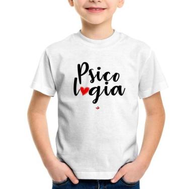 Imagem de Camiseta Infantil Psicologia por amor - Foca na Moda, Branco, 14