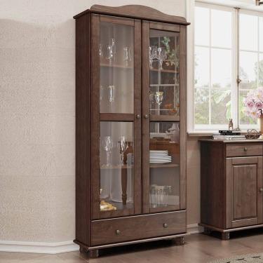 Imagem de Armário 2 Portas de Vidro Liso Incolor 1 Gaveta Café Rubi Madeira Pinus - Finestra