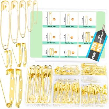 Imagem de 315 alfinetes de segurança variados, 8 tamanhos pequenos e grandes, alfinetes de segurança para roupas fantasia 15 peças de broches dourados broches de barra, alfinetes de crachá, aço niquelado a