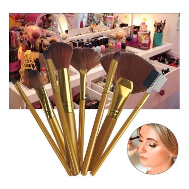 Imagem de Kit 8 Pincéis De Maquiagem Profissional Olhos Pele E Boca