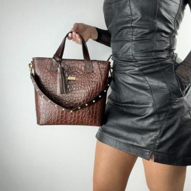 Imagem de Bolsa recuo em couro legitimo b.997, Croco café