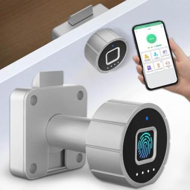 Imagem de Fechadura de armário de impressão digital eLinkSmart segurança infantil à prova de bebês biométrica sem chave Bluetooth fechadura de gaveta eletrônica inteligente para móveis armário de despensa de