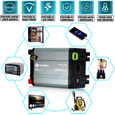 Imagem de Inversor De Tensão 400W 12v P/ 110V/220V Conversor de energia Entrada Usb Tech One