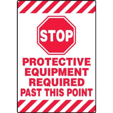 Imagem de Accuform Signs PSR684 Slip-Gard Adesivo Vinil Estilo Tapete Placa de Chão, Legend "Stop - Equipamento de Proteção Necessário Passado Este Ponto", 50,8 cm de Comprimento x 35,5 cm de largura, Vermelho