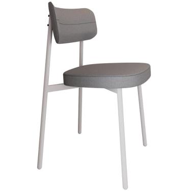 Imagem de Cadeira Estofada Para Sala De Jantar Astrid Branco C01 Linho Cinza - Lyam Decor