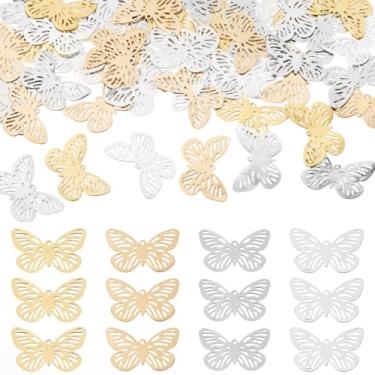 Imagem de Spritewelry 100 berloques de borboleta vazados de filigrana de prata dourada, enfeites de metal filigrana, pingentes artesanais para fazer joias, decoração faça você mesmo, apanhadores artesanais