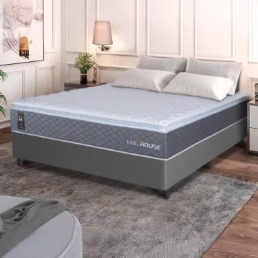 Imagem de Conjunto Box Cinza Argel Cinza Espuma D33 Casal 138x188x67 - King Hous