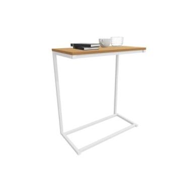 Imagem de Mesa Lateral p/ Sala Industrial LI025 de Apoio Notebook Canela/Branco 