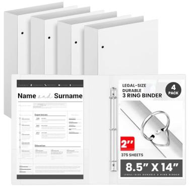 Imagem de Henoyso 4 peças, tamanho ofício, durável, 3 anéis, fichário branco de 5 cm para papel de 21,6 cm x 35,5 cm, comporta até 175 folhas de fichários redondos para projetos de arte, escritório, casa